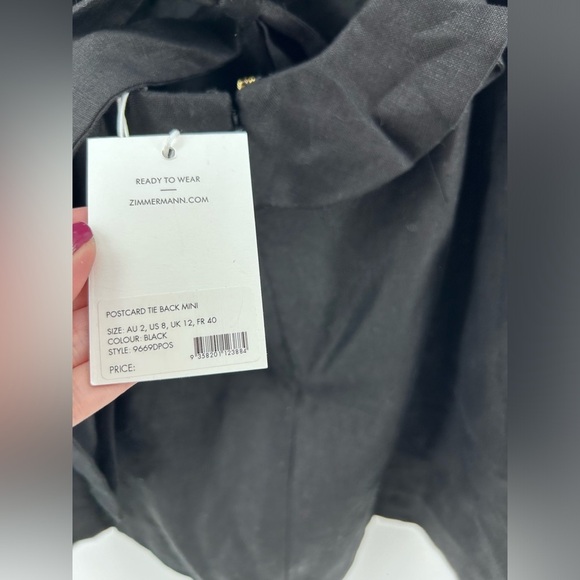 Zimmermann Postcard Tie Back Mini Dress in Linen Black Size AU 2 US 8 NWT - Picture 8 of 13